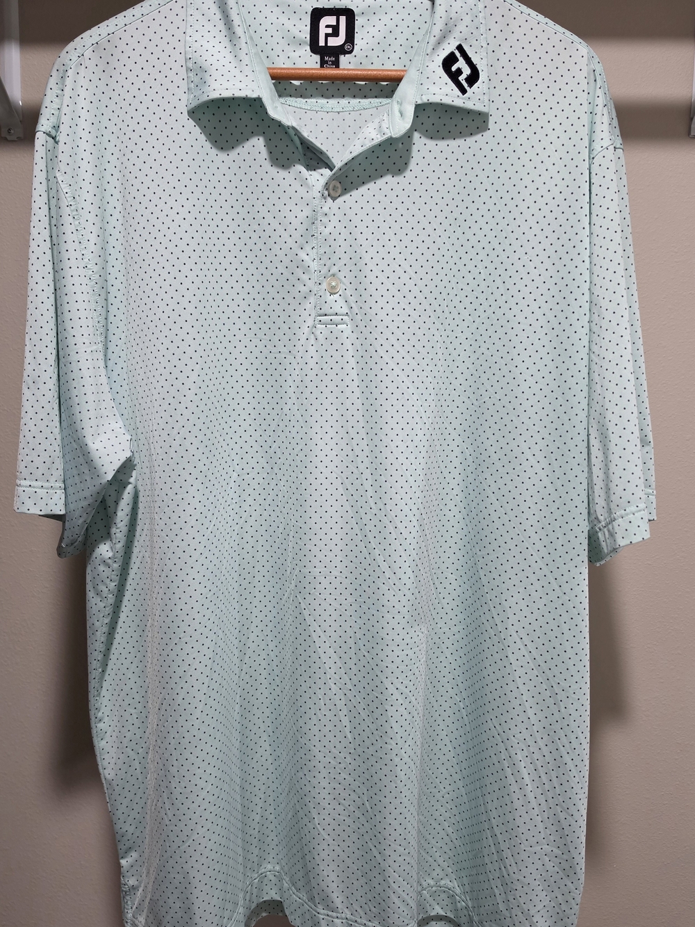 FootJoy Golf Polo Shirt Mens 2XL Teal Blue Geometric Print Performance Stretch